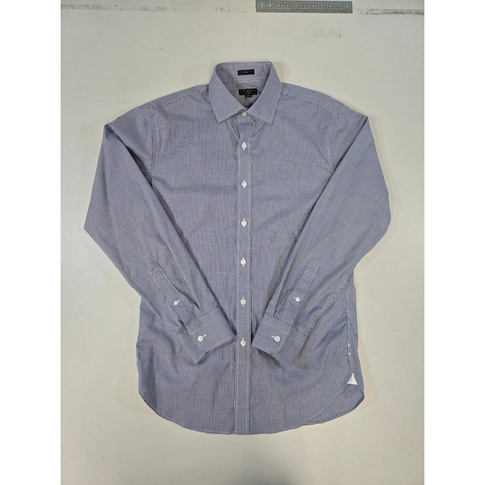 J.Crew Ludlow Slim Fit Dress Shirt Mens 15 33 Navy White Gingham Stretch Cotton